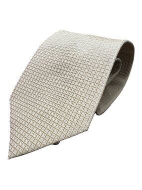 ERMENEGILDO ZEGNA Men’s Silk Geometric Jacquard Pattern Necktie - Tan